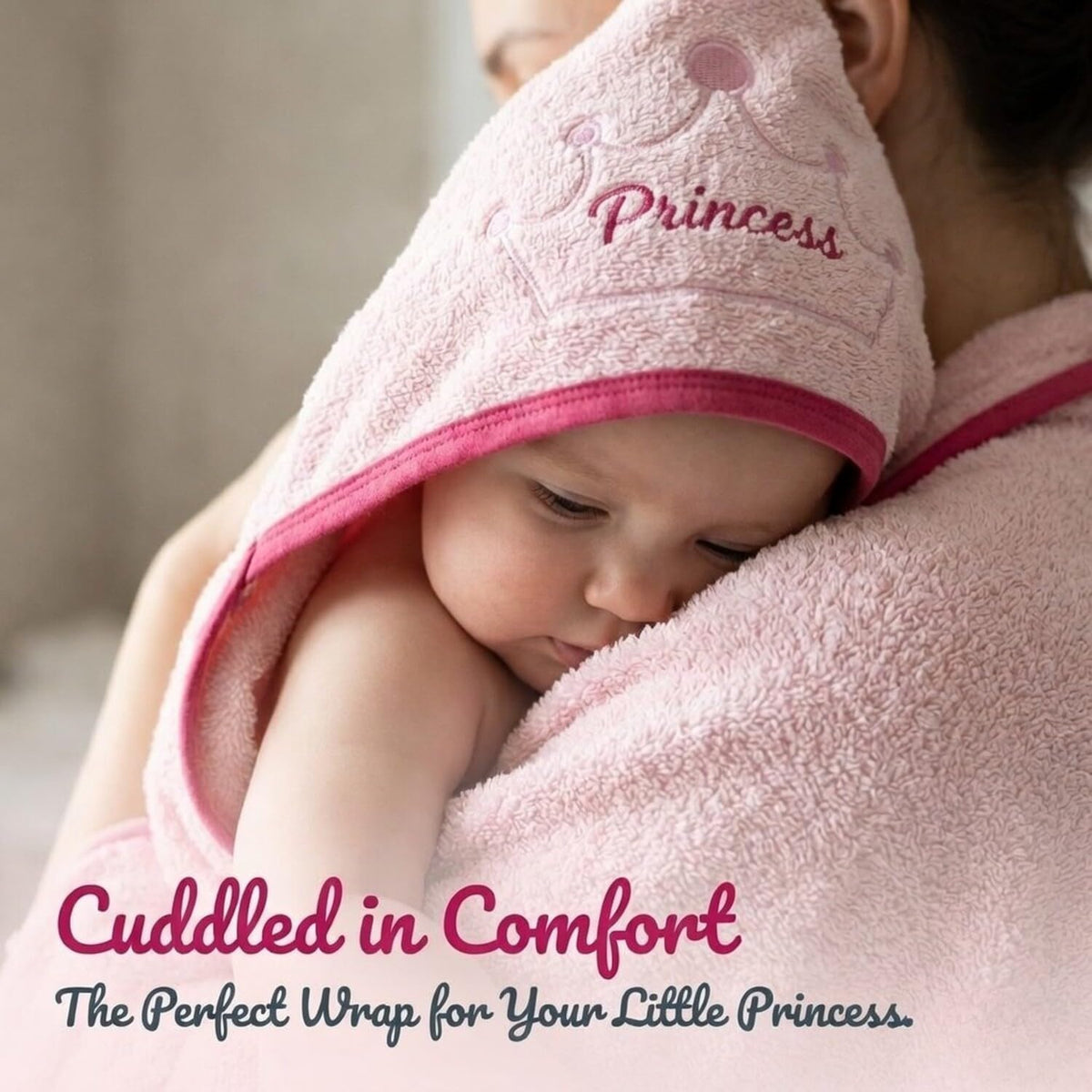 Hooded Baby Toddler Bath Towel for Girls - 3D Pink Princess Towel with Crown; Soft and Absorbent Terry Cloth Hooded Towel for Young Kids; Baby Girl Bath Essential