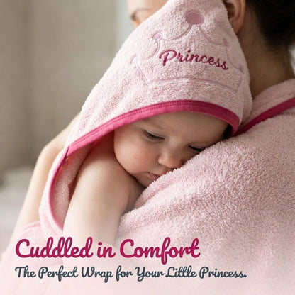 Hooded Baby Toddler Bath Towel for Girls - 3D Pink Princess Towel with Crown; Soft and Absorbent Terry Cloth Hooded Towel for Young Kids; Baby Girl Bath Essential