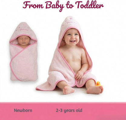 Hooded Baby Toddler Bath Towel for Girls - 3D Pink Princess Towel with Crown; Soft and Absorbent Terry Cloth Hooded Towel for Young Kids; Baby Girl Bath Essential