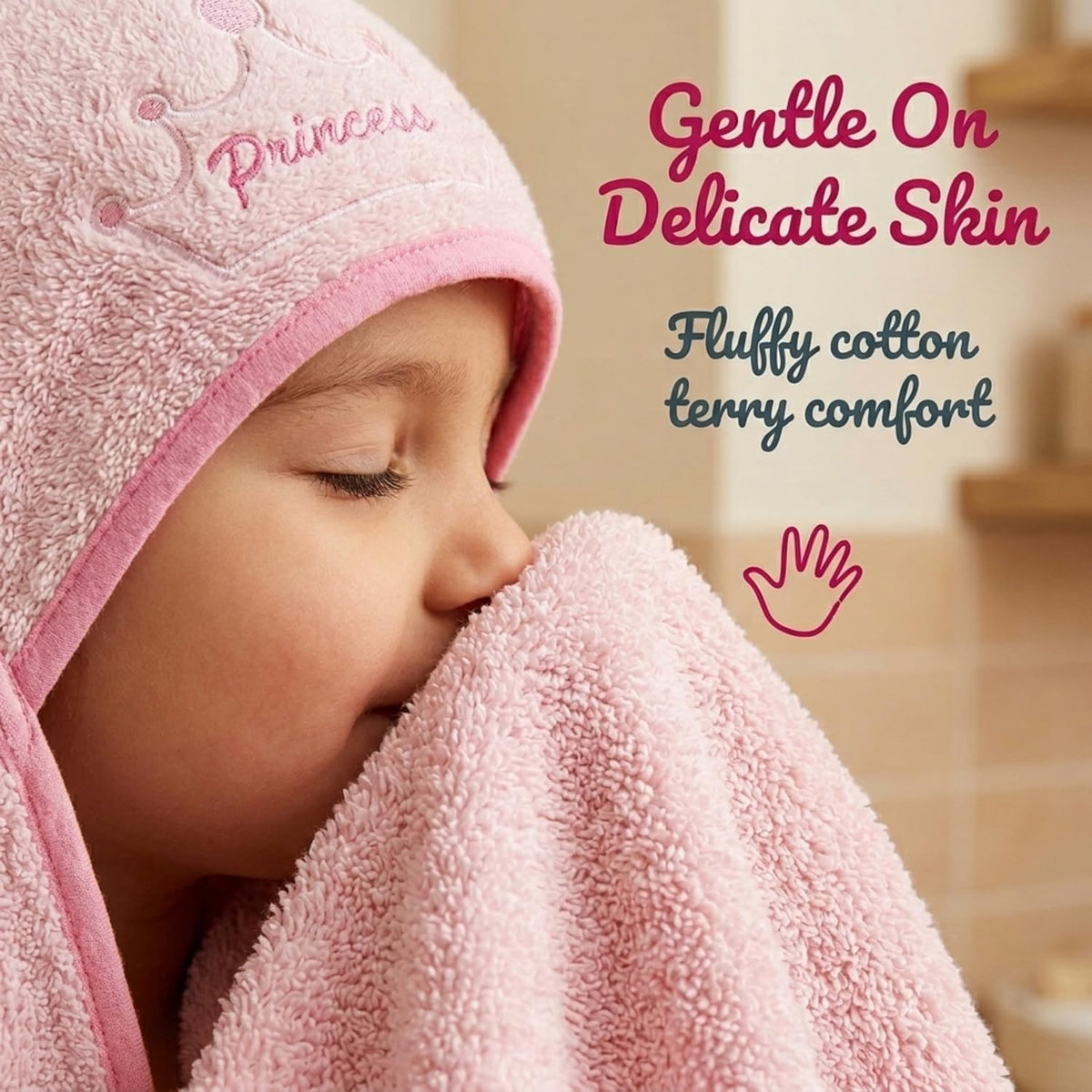 Hooded Baby Toddler Bath Towel for Girls - 3D Pink Princess Towel with Crown; Soft and Absorbent Terry Cloth Hooded Towel for Young Kids; Baby Girl Bath Essential