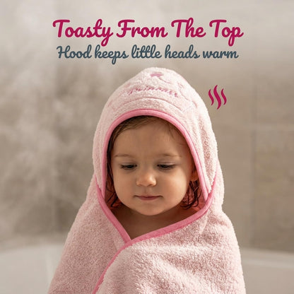 Hooded Baby Toddler Bath Towel for Girls - 3D Pink Princess Towel with Crown; Soft and Absorbent Terry Cloth Hooded Towel for Young Kids; Baby Girl Bath Essential