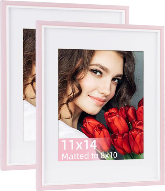11x14 Picture Frame Set of 2, Pink Picture Frames, Wooden