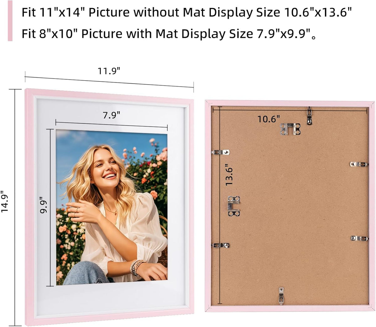 11x14 Picture Frame Set of 2, Pink Picture Frames, Wooden