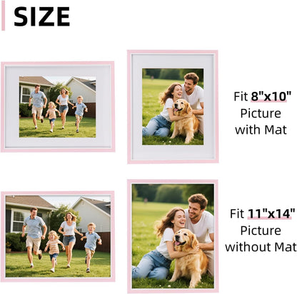 11x14 Picture Frame Set of 2, Pink Picture Frames, Wooden
