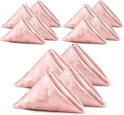 12 Pieces Scroll Damask Jacquard Satin Napkins Coral Gold Cloth Napkins 17 x 17 inch,Water Resistant Spillproof Dinner Napkins for Restaurant Weddings Party Dinner Decoration