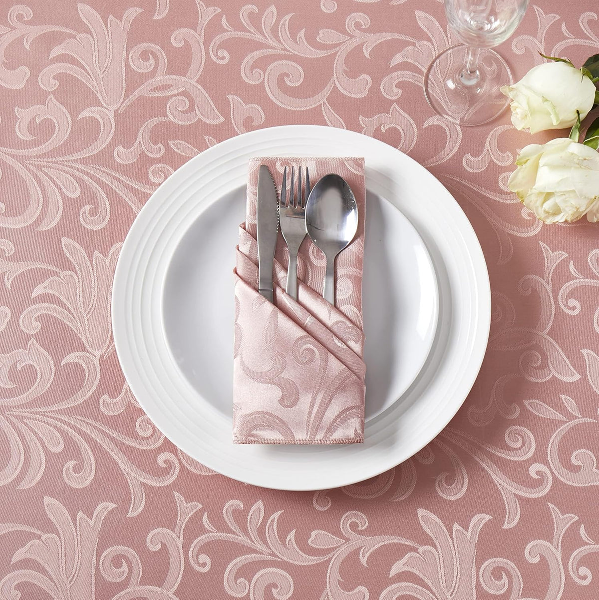 12 Pieces Scroll Damask Jacquard Satin Napkins Coral Gold Cloth Napkins 17 x 17 inch,Water Resistant Spillproof Dinner Napkins for Restaurant Weddings Party Dinner Decoration