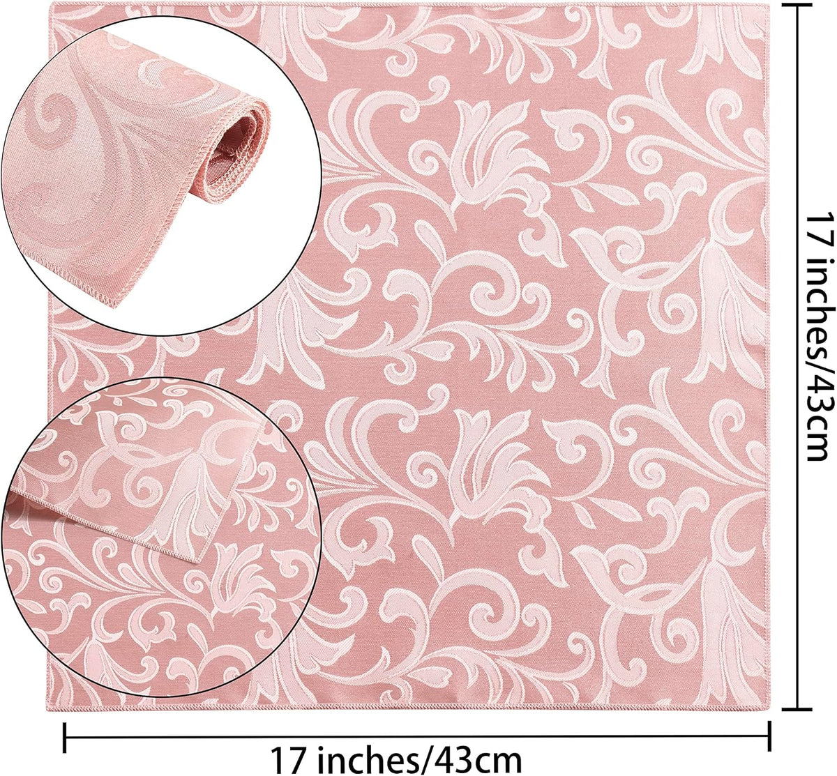 12 Pieces Scroll Damask Jacquard Satin Napkins Coral Gold Cloth Napkins 17 x 17 inch,Water Resistant Spillproof Dinner Napkins for Restaurant Weddings Party Dinner Decoration