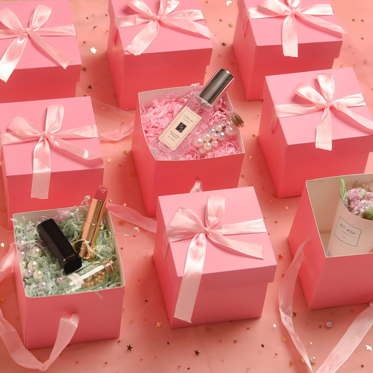 Gift Box with Lid for present, 6pcs,Pink, 6"×6"×6",Collapsible
