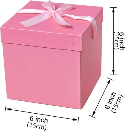 Gift Box with Lid for present, 6pcs,Pink, 6"×6"×6",Collapsible