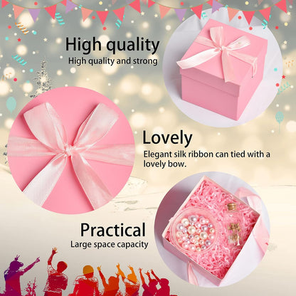Gift Box with Lid for present, 6pcs,Pink, 6"×6"×6",Collapsible