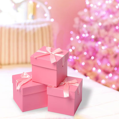Gift Box with Lid for present, 6pcs,Pink, 6"×6"×6",Collapsible