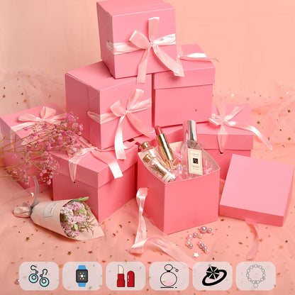 Gift Box with Lid for present, 6pcs,Pink, 6"×6"×6",Collapsible