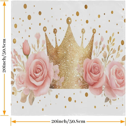 6pcs Cloth Napkins, Gold Crown, with Dots, Light Pink Rose Polyester Napkins 20"x 20" Washable Perfect for Wedding Party Dinner Cocktail Restaurant Home Kitchen