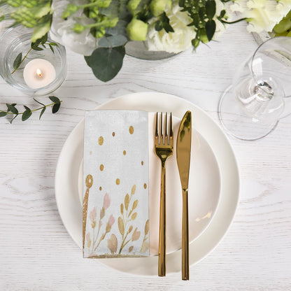6pcs Cloth Napkins, Gold Crown, with Dots, Light Pink Rose Polyester Napkins 20"x 20" Washable Perfect for Wedding Party Dinner Cocktail Restaurant Home Kitchen