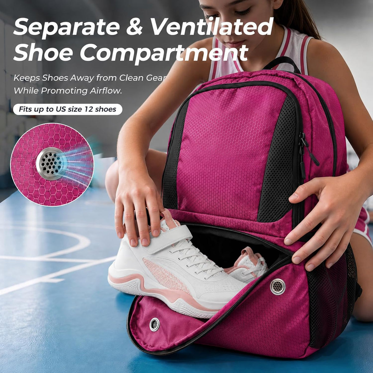 Basketball Backpack Bag with Ball Holder & Shoes Compartment