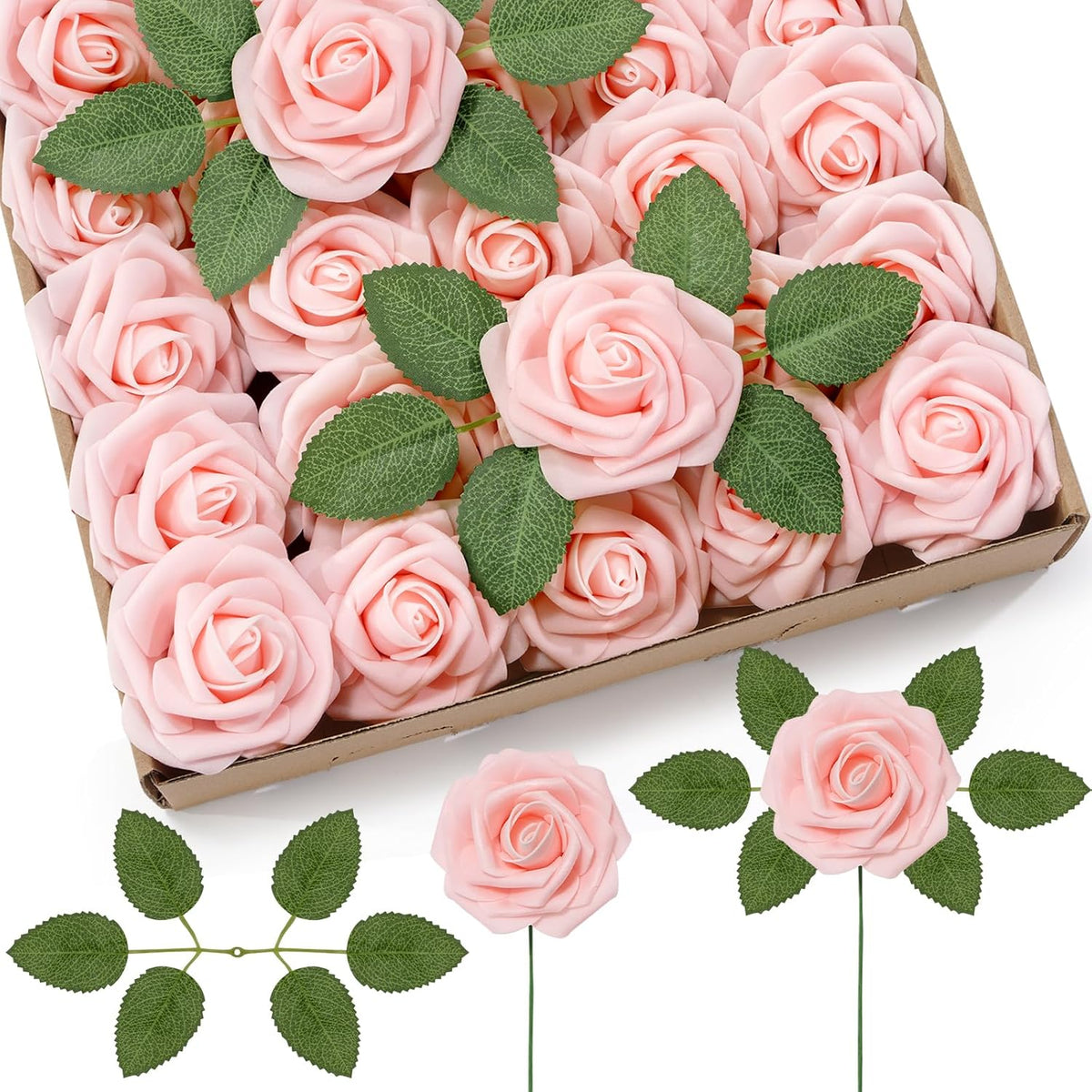 Artificial Flowers, 25 Pcs Blush Foam Real Looking Roses