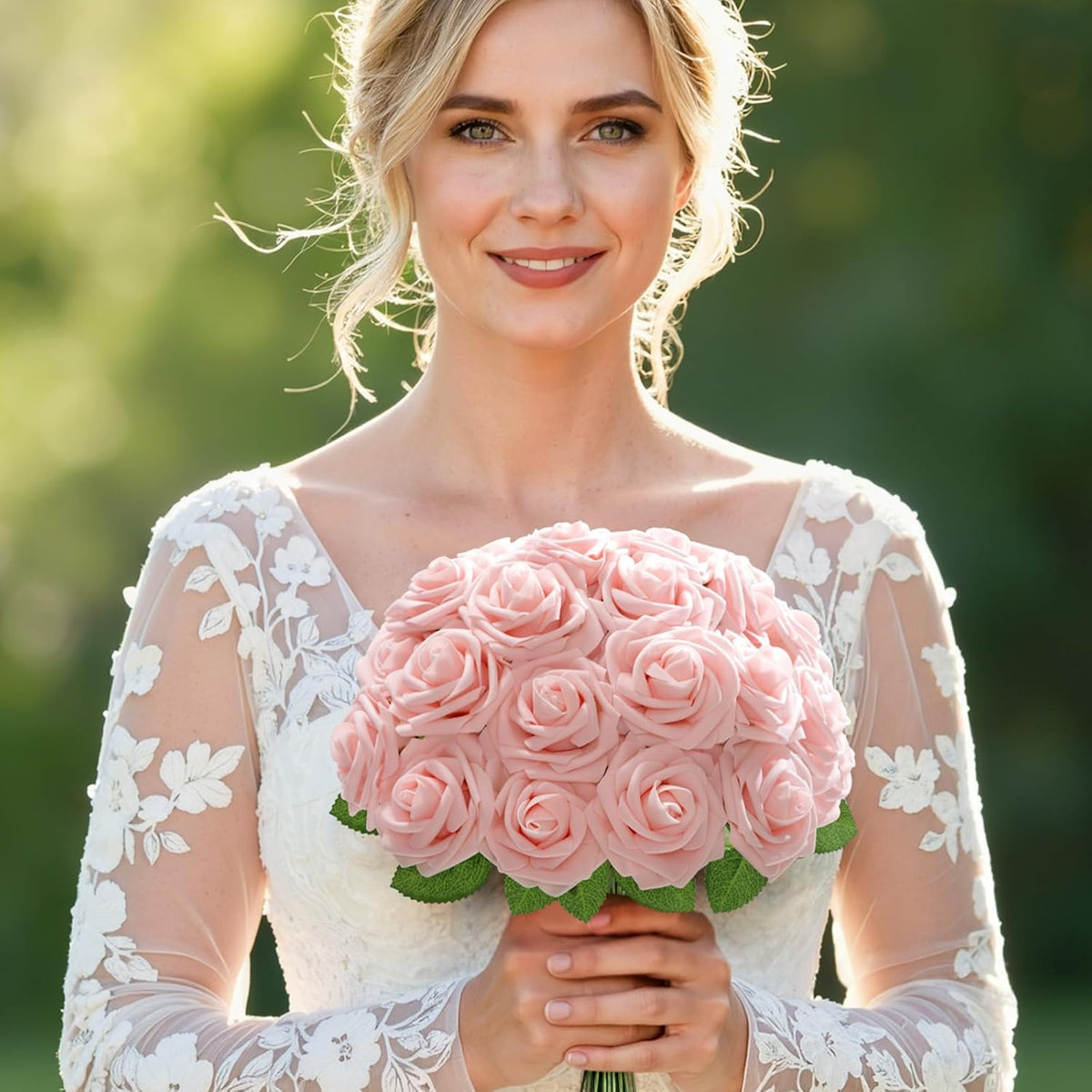 Artificial Flowers, 25 Pcs Blush Foam Real Looking Roses
