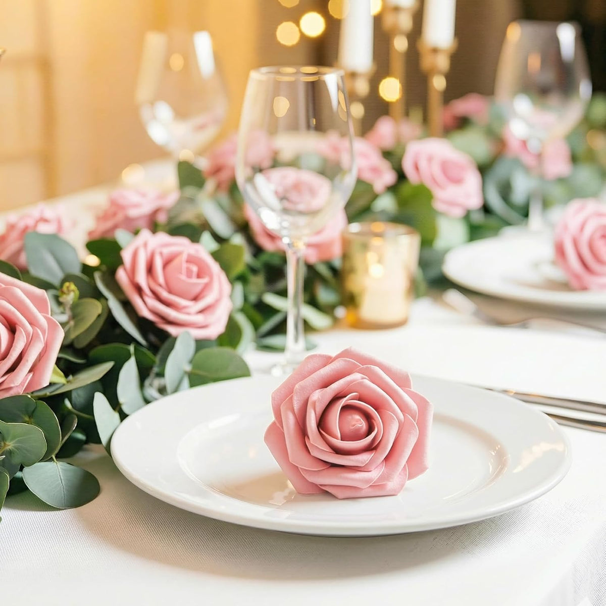 Artificial Flowers, 25 Pcs Blush Foam Real Looking Roses