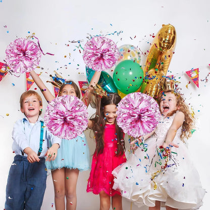 4Pcs Metallic Cheerleading Pom Poms, Creatiee 2 Pair Cheerleader Cheering Squad Pompoms for School Sports Dance Games Team Spirit Cheer
