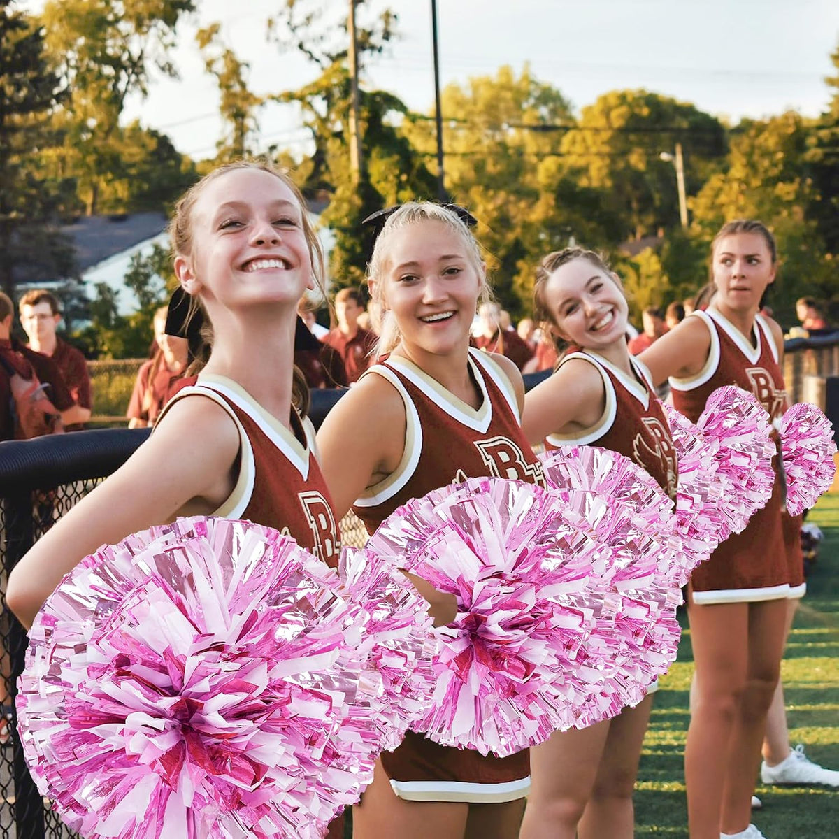 4Pcs Metallic Cheerleading Pom Poms, Creatiee 2 Pair Cheerleader Cheering Squad Pompoms for School Sports Dance Games Team Spirit Cheer