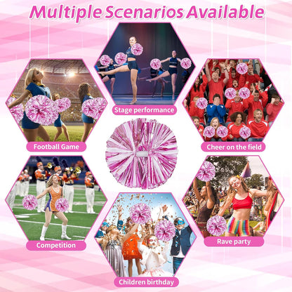 4Pcs Metallic Cheerleading Pom Poms, Creatiee 2 Pair Cheerleader Cheering Squad Pompoms for School Sports Dance Games Team Spirit Cheer