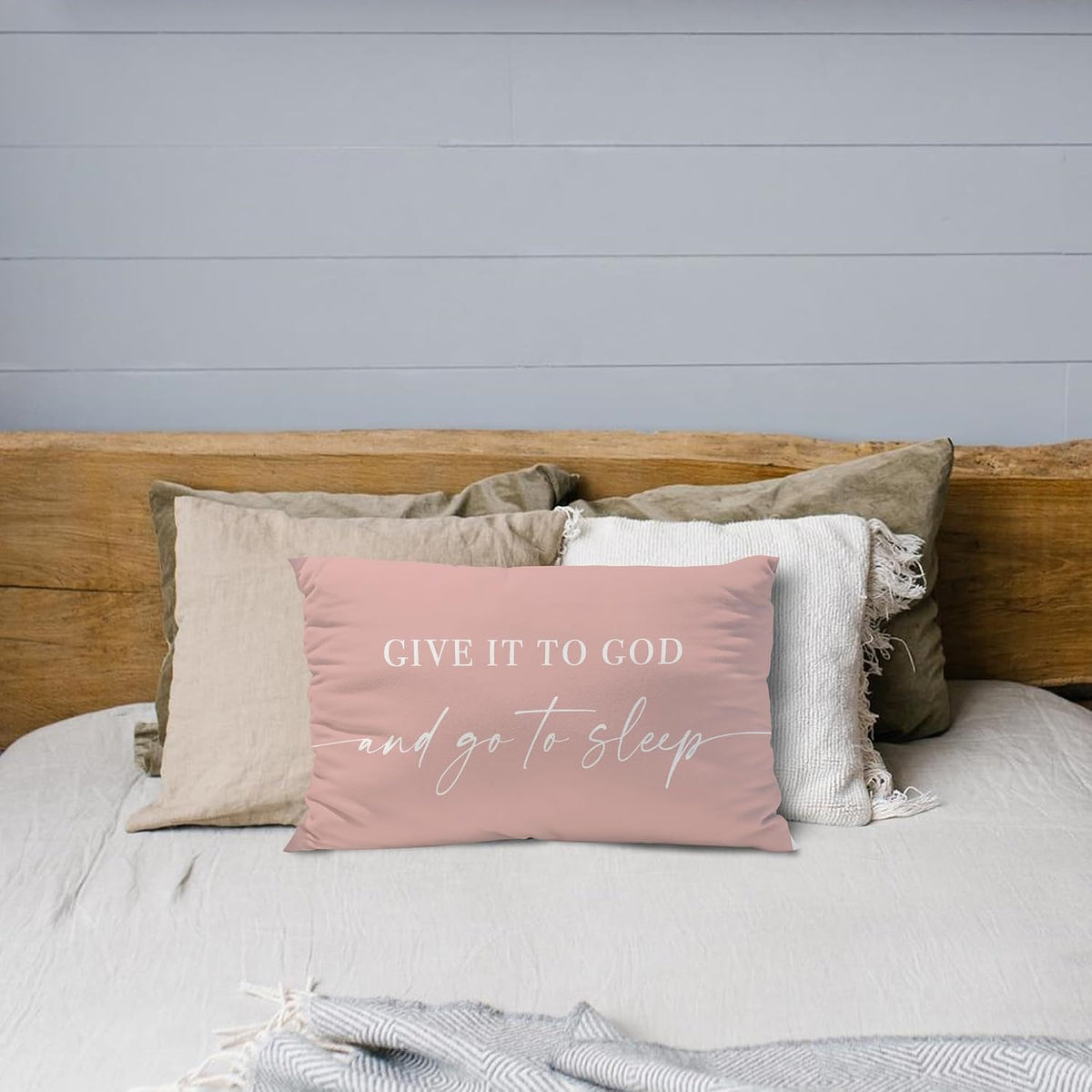 Give It to God and Go to Sleep, Decorative Pillows Cover for Bed, Throw Pillows Cover for Bed,12x20 Inch Pillow Case,Decorative Bed Pillows Cover for Bedroom Room(12x20,Pink)
