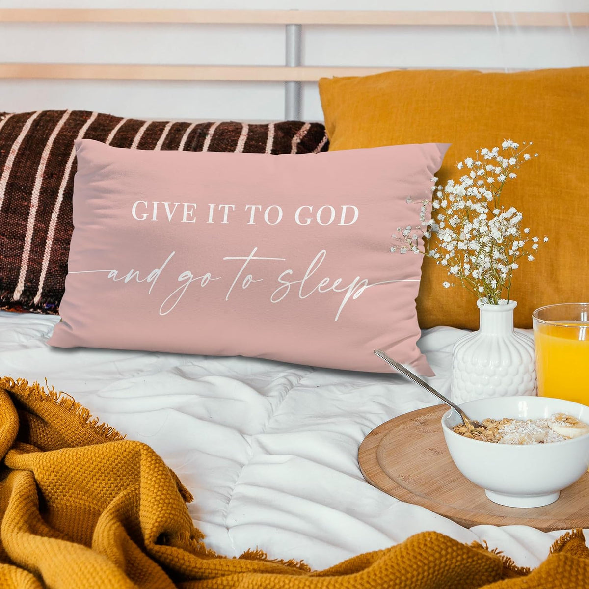 Give It to God and Go to Sleep, Decorative Pillows Cover for Bed, Throw Pillows Cover for Bed,12x20 Inch Pillow Case,Decorative Bed Pillows Cover for Bedroom Room(12x20,Pink)
