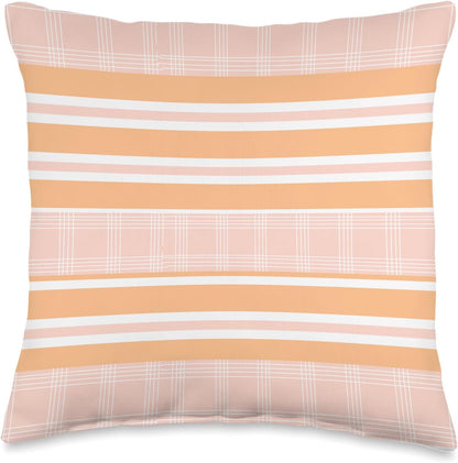 Modern Coral Peach Pink Stripes Striped Throw Pillow