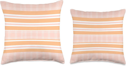 Modern Coral Peach Pink Stripes Striped Throw Pillow