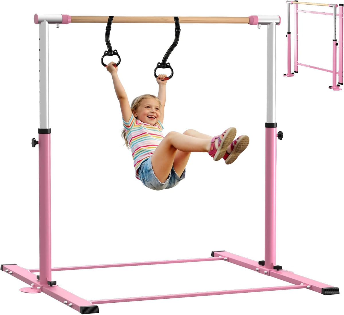 Gymnastic Kip Bar,Horizontal Bar for Kids Girls Junior,3' to 5' Adjustable Height,Home Gym Equipment,Ideal for Indoor and Home Training,300lbs Weight Capacity