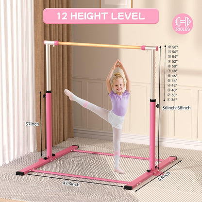 Gymnastic Kip Bar,Horizontal Bar for Kids Girls Junior,3' to 5' Adjustable Height,Home Gym Equipment,Ideal for Indoor and Home Training,300lbs Weight Capacity