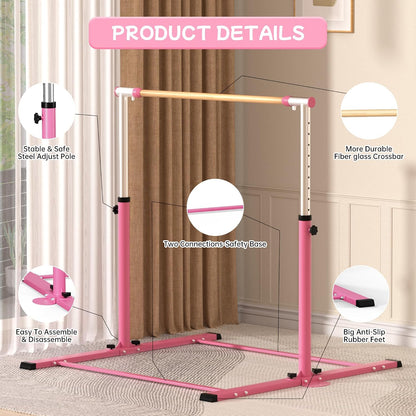 Gymnastic Kip Bar,Horizontal Bar for Kids Girls Junior,3' to 5' Adjustable Height,Home Gym Equipment,Ideal for Indoor and Home Training,300lbs Weight Capacity