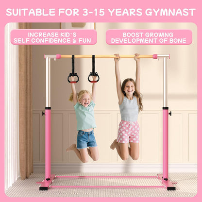 Gymnastic Kip Bar,Horizontal Bar for Kids Girls Junior,3' to 5' Adjustable Height,Home Gym Equipment,Ideal for Indoor and Home Training,300lbs Weight Capacity