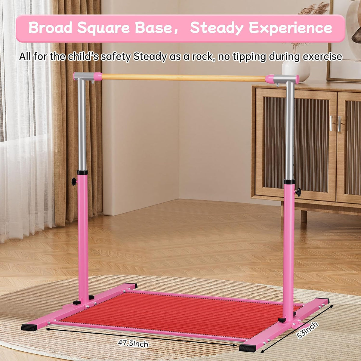 Gymnastic Kip Bar,Horizontal Bar for Kids Girls Junior,3' to 5' Adjustable Height,Home Gym Equipment,Ideal for Indoor and Home Training,300lbs Weight Capacity