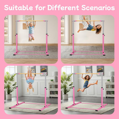 Gymnastic Kip Bar,Horizontal Bar for Kids Girls Junior,3' to 5' Adjustable Height,Home Gym Equipment,Ideal for Indoor and Home Training,300lbs Weight Capacity