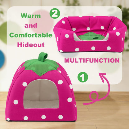 Guinea Pig Bed Rabbit Hideout Warm Fleece Cuddle Cup Washable Sleeping House for Small Animals Pet/Ferret/Chinchilla/Bunny (Pink)