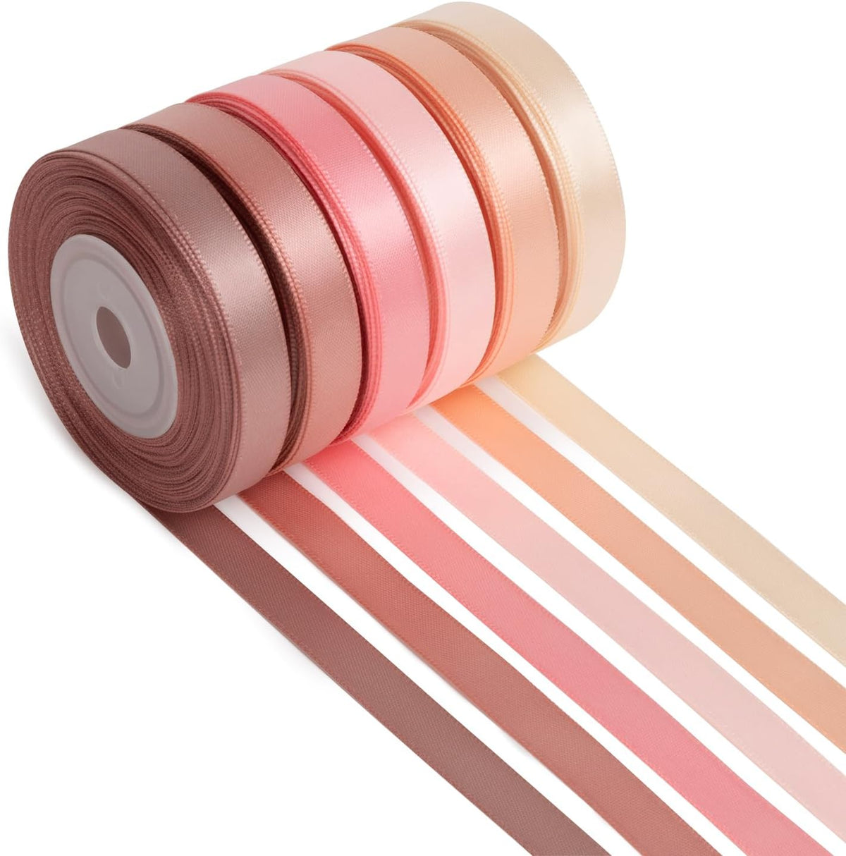 Pink Ribbon 3/8 Inch x 60Yds Assorted Thin Double Faced Satin, Dusty Rose, Rose Gold, Peach, Vanilla, Pink Ribbon for Flower Bouquet Gift Wrapping Wedding Invitation Bridal Shower Hair Bows Crafts