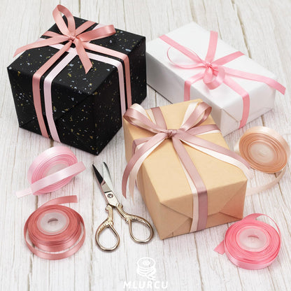 Pink Ribbon 3/8 Inch x 60Yds Assorted Thin Double Faced Satin, Dusty Rose, Rose Gold, Peach, Vanilla, Pink Ribbon for Flower Bouquet Gift Wrapping Wedding Invitation Bridal Shower Hair Bows Crafts