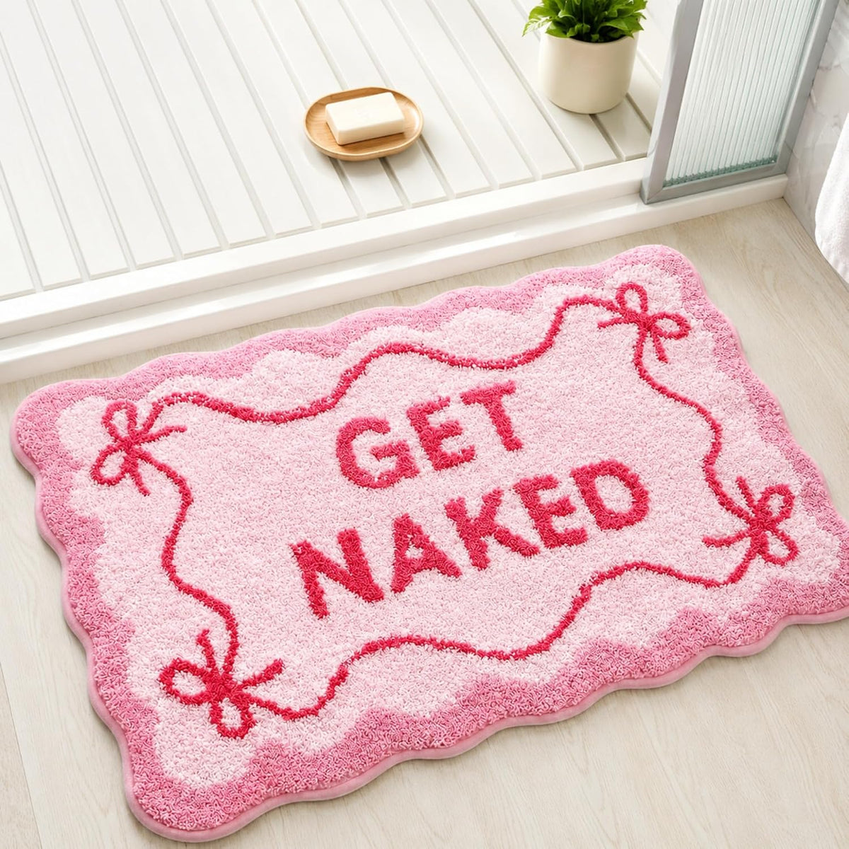 Get Naked Bath Mat Pink Bow Bathroom Rugs Non-Slip 32" x 20"