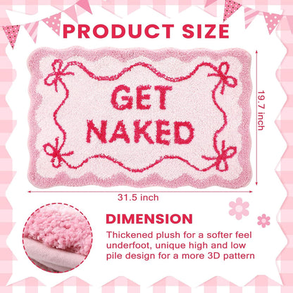 Get Naked Bath Mat Pink Bow Bathroom Rugs Non-Slip 32" x 20"