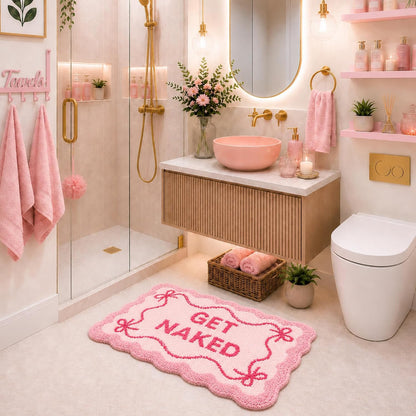 Get Naked Bath Mat Pink Bow Bathroom Rugs Non-Slip 32" x 20"