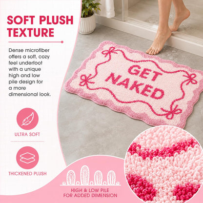 Get Naked Bath Mat Pink Bow Bathroom Rugs Non-Slip 32" x 20"