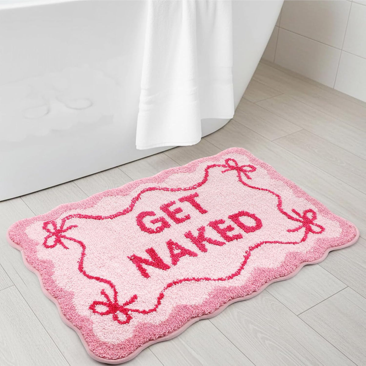 Get Naked Bath Mat Pink Bow Bathroom Rugs Non-Slip 32" x 20"