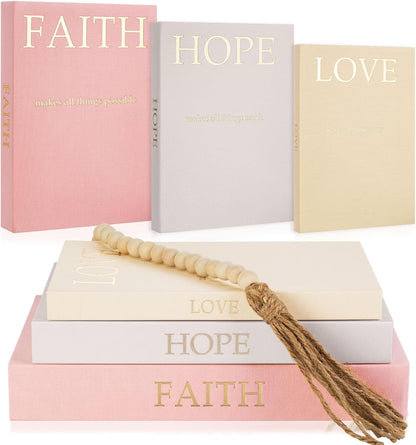 3 Set Linen Decorative Books with Beaded Garland, Classic, Light Pink