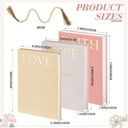 3 Set Linen Decorative Books with Beaded Garland, Classic, Light Pink