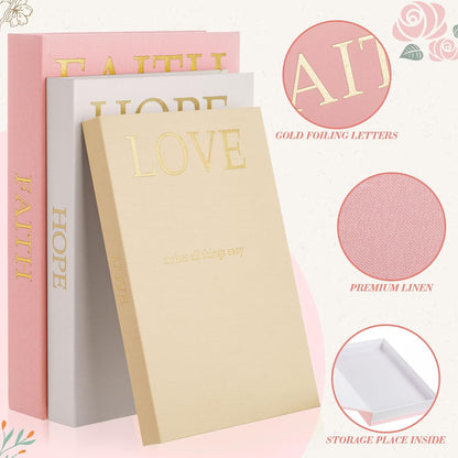 3 Set Linen Decorative Books with Beaded Garland, Classic, Light Pink