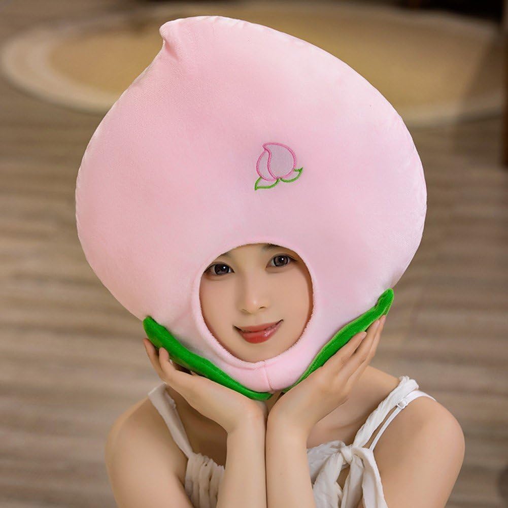 Plush Fruit Headgear Hat Funny Peach Hat Novelty Hat Stuffed Cap Photo Props Warm Halloween Cosplay Accessories