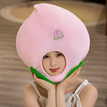 Plush Fruit Headgear Hat Funny Peach Hat Novelty Hat Stuffed Cap Photo Props Warm Halloween Cosplay Accessories