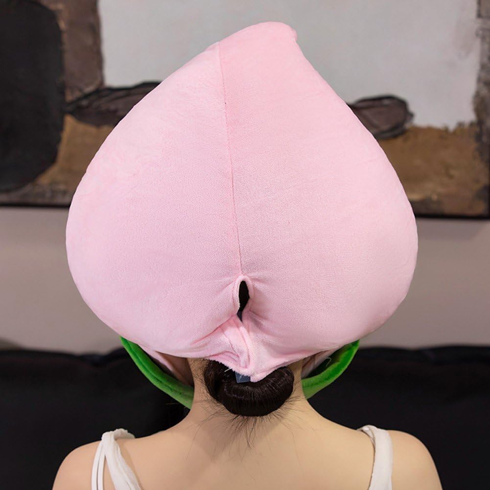 Plush Fruit Headgear Hat Funny Peach Hat Novelty Hat Stuffed Cap Photo Props Warm Halloween Cosplay Accessories