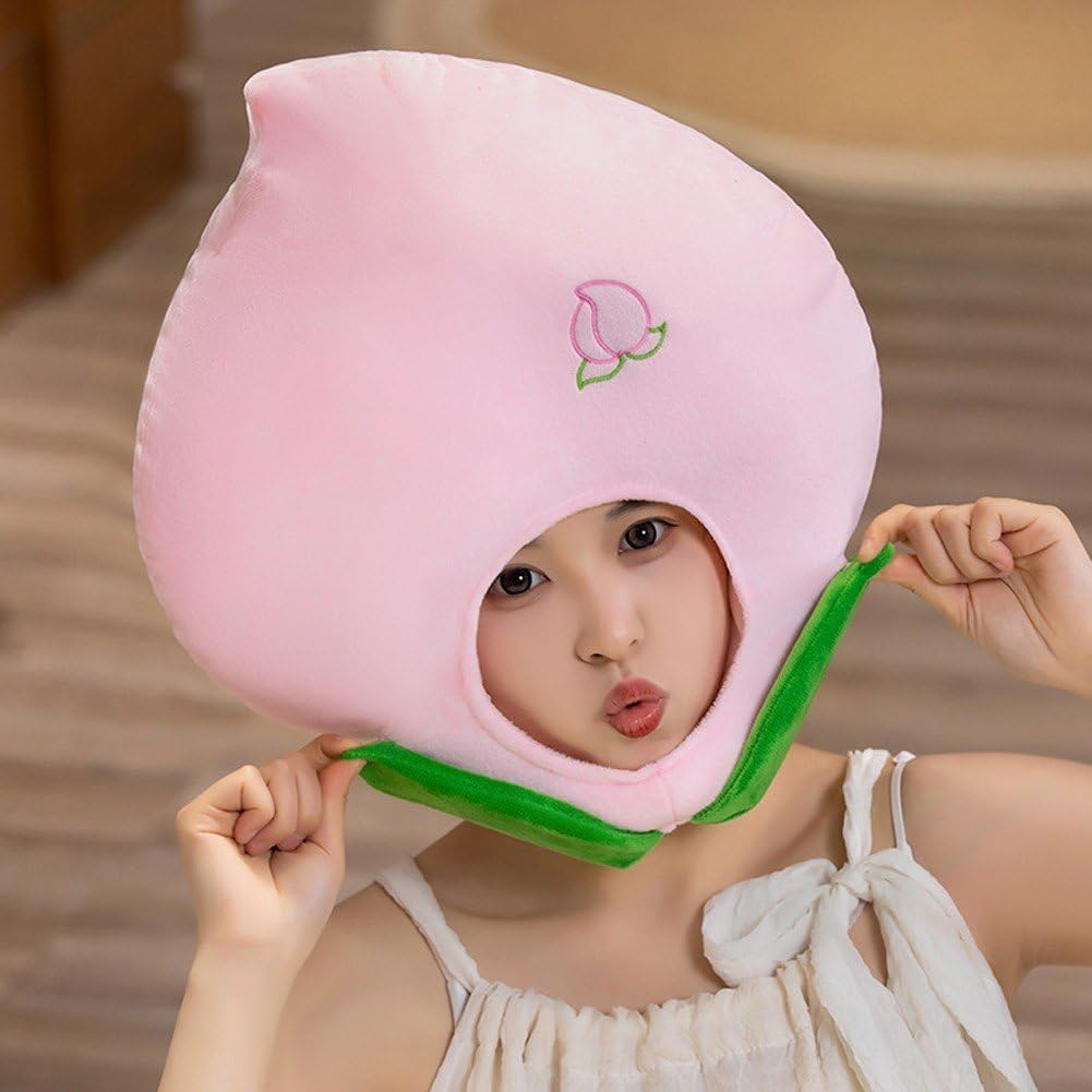 Plush Fruit Headgear Hat Funny Peach Hat Novelty Hat Stuffed Cap Photo Props Warm Halloween Cosplay Accessories